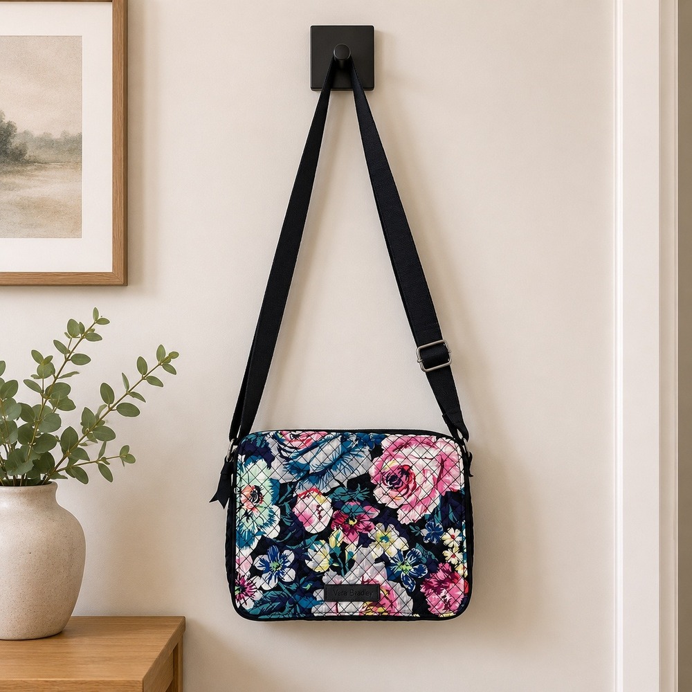 Vera Bradley Bag Iconic Turnabout Crossbody Navy Blue  Quilted Reversible Floral